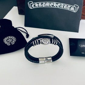 Chrome Hearts Классический ретро браслет с крестом из кожи кожаны