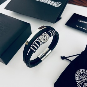 Chrome Hearts Классический ретро браслет с крестом из кожи кожаны