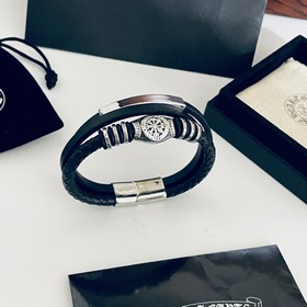 Chrome Hearts Классический ретро браслет с крестом из кожи кожаны