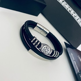 Chrome Hearts Классический ретро браслет с крестом из кожи кожаны