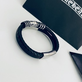 Chrome Hearts Классический ретро браслет с крестом из кожи кожаны