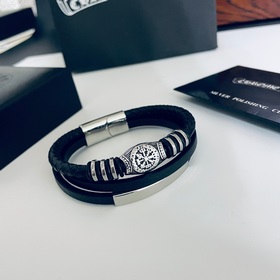 Chrome Hearts Классический ретро браслет с крестом из кожи кожаны