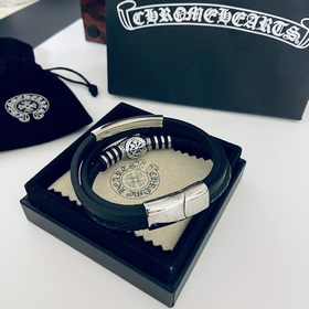 Chrome Hearts Классический ретро браслет с крестом из кожи кожаны