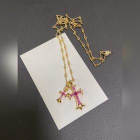 Ожерелье с двумя крестами из красного рубина Кулон съемный, можн