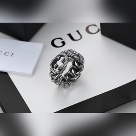 Gucci, серебряное кольцо с двойным логотипом G, с рельефным узоро