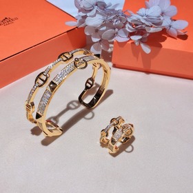 Hermès H Двойной браслет с бриллиантами в форме свиного носа. Ско