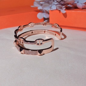 Hermès H Двойной браслет с бриллиантами в форме свиного носа. Ско