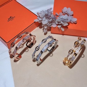 Hermès H Двойной браслет с бриллиантами в форме свиного носа. Ско