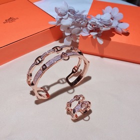 Hermès H Двойной браслет с бриллиантами в форме свиного носа. Ско