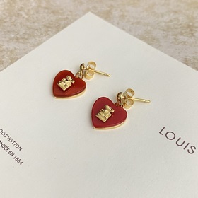 Красные сердоликовые серьги-гвоздики LV. Профессиональные серьги-