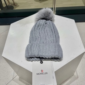 MONCLER вязаная шапка из шерсти, высокая версия с меховым помпоно