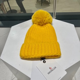 MONCLER вязаная шапка из шерсти, высокая версия с меховым помпоно