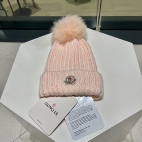 MONCLER вязаная шапка из шерсти, высокая версия с меховым помпоно