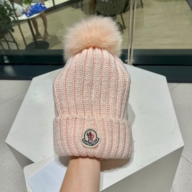 MONCLER вязаная шапка из шерсти, высокая версия с меховым помпоно