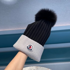 MONCLER вязаная шапка с ушанкой, высокая версия из шерсти с мехов