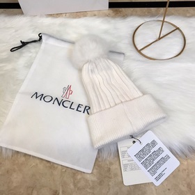 MONCLER вязаная шапка из шерсти, высокая версия с меховым помпоно