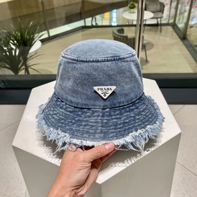 PRADA Ретро-кепка из джинсовой ткани с неровными краями для женщи