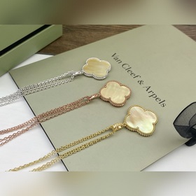 VCA Golden Shell Large Four-Leaf Clover Necklace, Sweater Chain, 