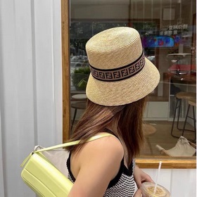 Fendi Fendl Женская летняя шляпа из соломы с плоской тульей, коре