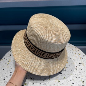 Fendi Fendl Женская летняя шляпа из соломы с плоской тульей, коре