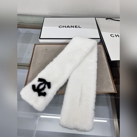 Chanel шарф-хомут с меховым воротником, черный, белый, серый, коф