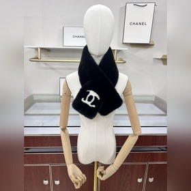 Chanel шарф-хомут с меховым воротником, черный, белый, серый, коф