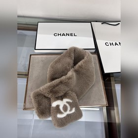 Chanel шарф-хомут с меховым воротником, черный, белый, серый, коф