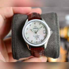 Золотой белый Бренд Omega Модель Новая женская механическая часы 