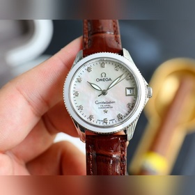 Золотой белый Бренд Omega Модель Новая женская механическая часы 