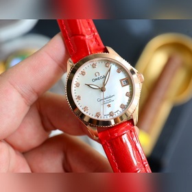 Золотой белый Бренд Omega Модель Новая женская механическая часы 