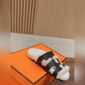 【Высший класс】 Кожаные тапочки Hermes с мехом. В этом году для из