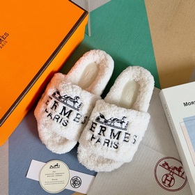 Hermes Новая модель Теди с вышивкой, меховые тапочки H Оригинальн