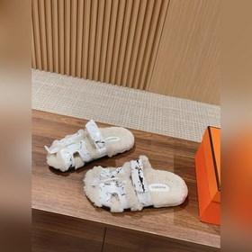 【Высший класс】 Кожаные тапочки Hermes с мехом. В этом году для из