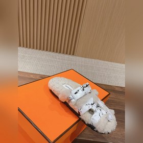 【Высший класс】 Кожаные тапочки Hermes с мехом. В этом году для из