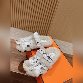 【Высший класс】 Кожаные тапочки Hermes с мехом. В этом году для из