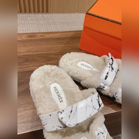 【Высший класс】 Кожаные тапочки Hermes с мехом. В этом году для из
