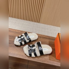 【Высший класс】 Кожаные тапочки Hermes с мехом. В этом году для из
