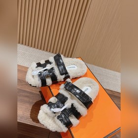 【Высший класс】 Кожаные тапочки Hermes с мехом. В этом году для из
