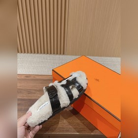 【Высший класс】 Кожаные тапочки Hermes с мехом. В этом году для из