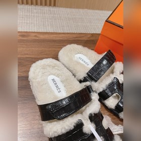 【Высший класс】 Кожаные тапочки Hermes с мехом. В этом году для из