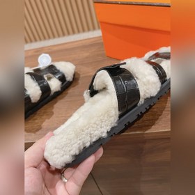 【Высший класс】 Кожаные тапочки Hermes с мехом. В этом году для из