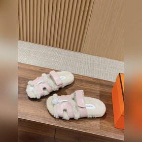 【Высший класс】 Кожаные тапочки Hermes с мехом. В этом году для из