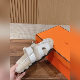 【Высший класс】 Кожаные тапочки Hermes с мехом. В этом году для из