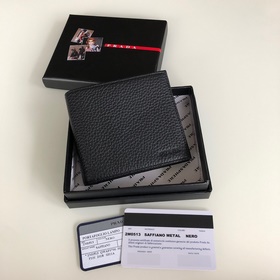 Мужской кожаный кошелек Prada, черный, модель 2M0513, восемь карм