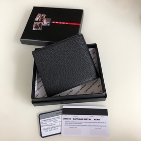 Мужской кожаный кошелек Prada, черный, модель 2M0513, восемь карм