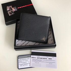 Мужской кожаный кошелек Prada, черный, модель 2M0513, восемь карм