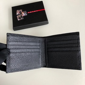 Мужской кожаный кошелек Prada, черный, модель 2M0513, восемь карм