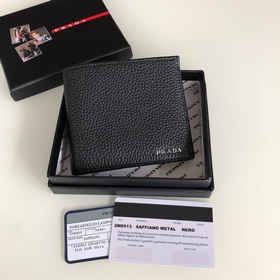 Мужской кожаный кошелек Prada, черный, модель 2M0513, восемь карм