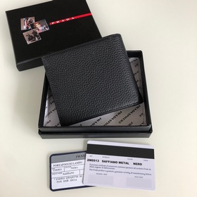 Мужской кожаный кошелек Prada, черный, модель 2M0513, восемь карм