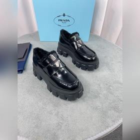 Prada меховые туфли высшего качества Верх： импортная кожа с откры